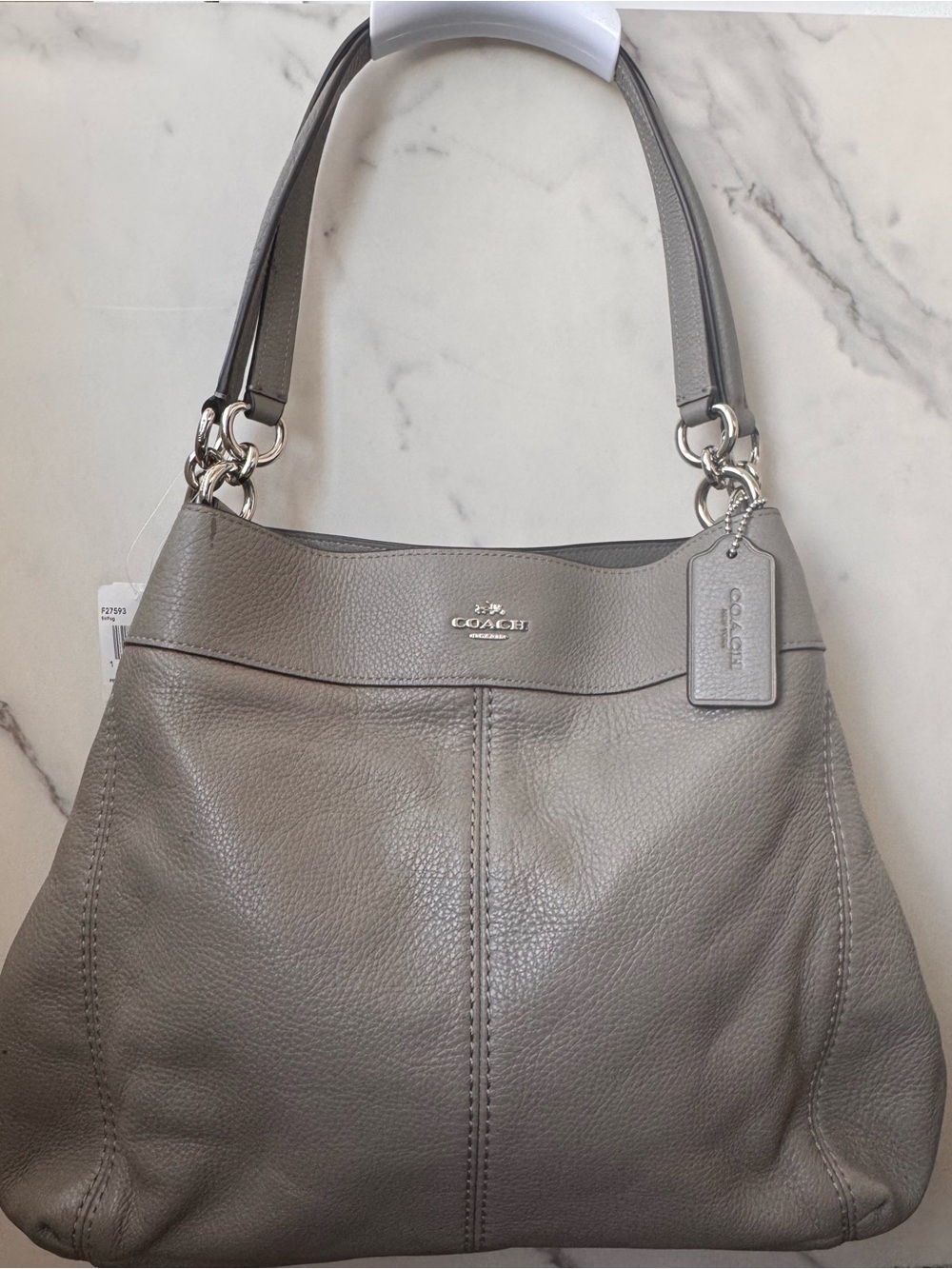 Coach Lexy Shoulder Bag F27593 Fog Grey Pebbled Leather Silver Hardware – NWT